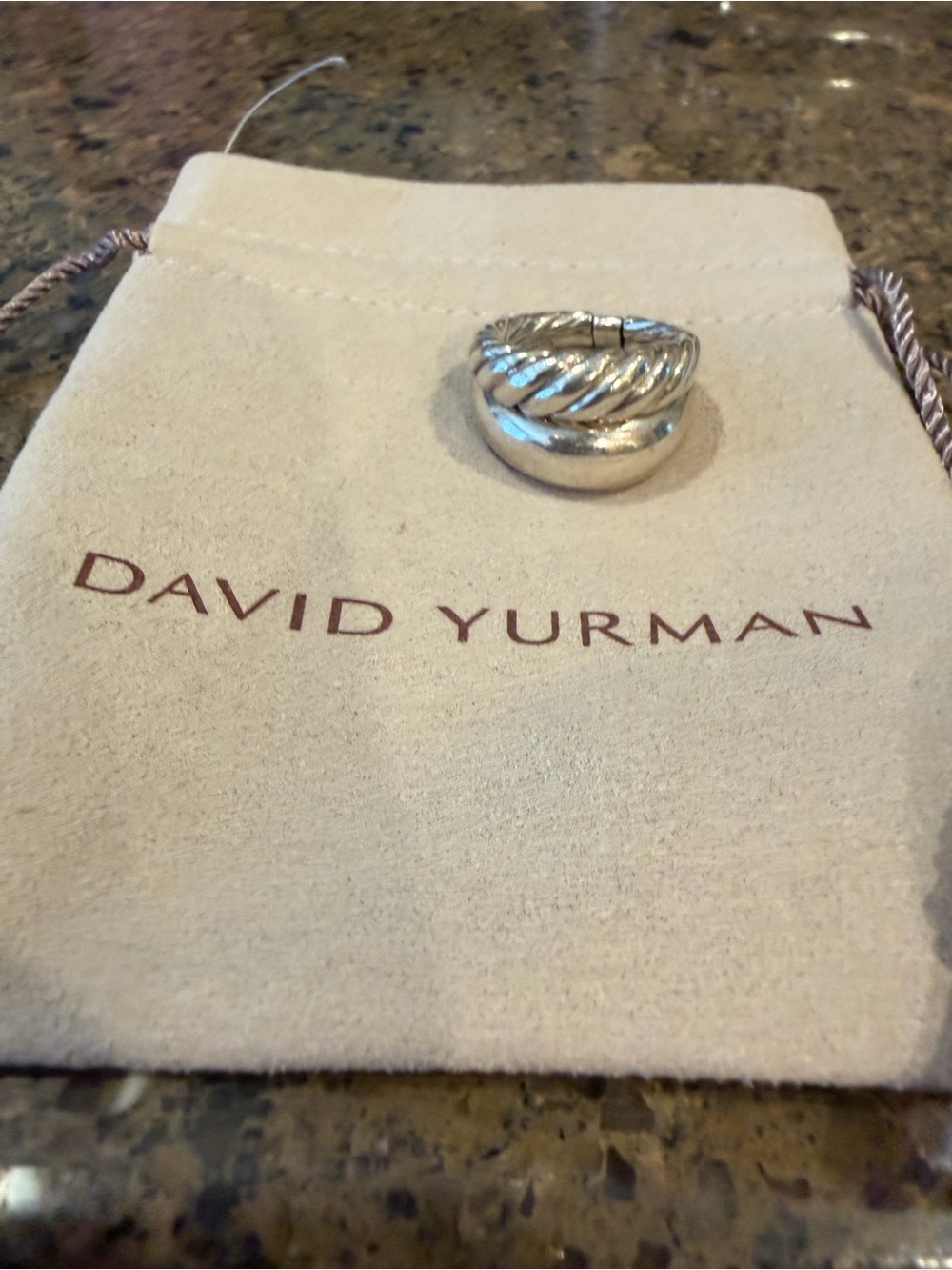 David Yurman Silver Twisted Cable Dome Ring with Polished Band